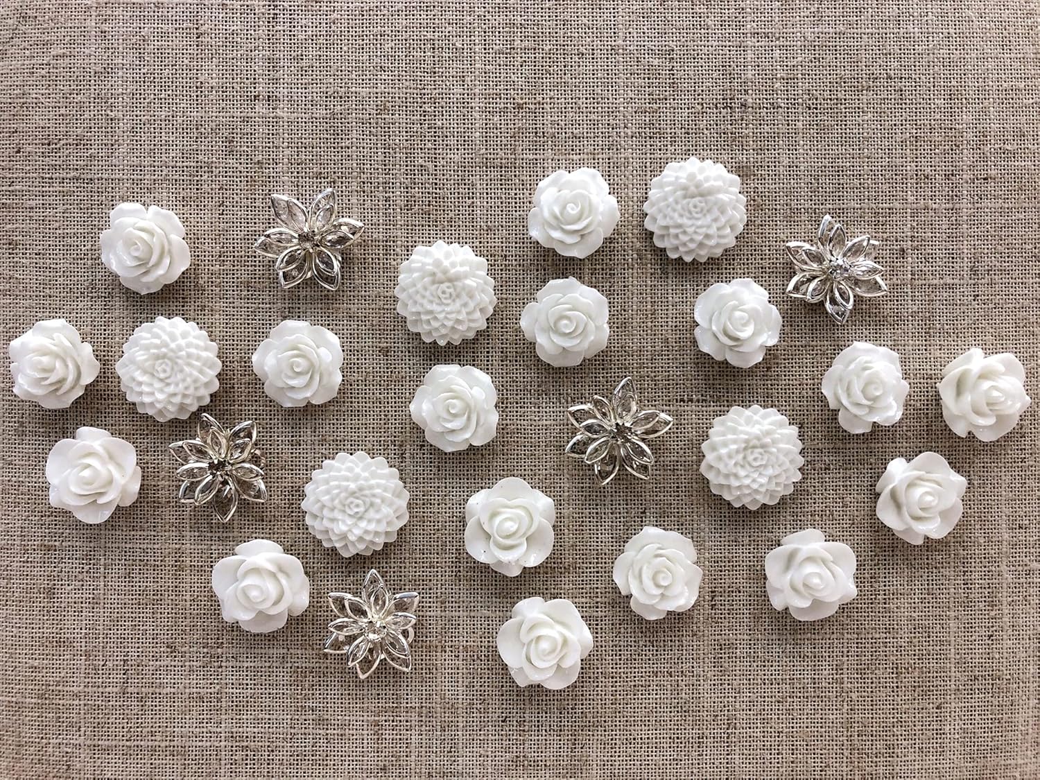 Woodworking Or Woodworking - 24 White Flower Decorative Pushpins for