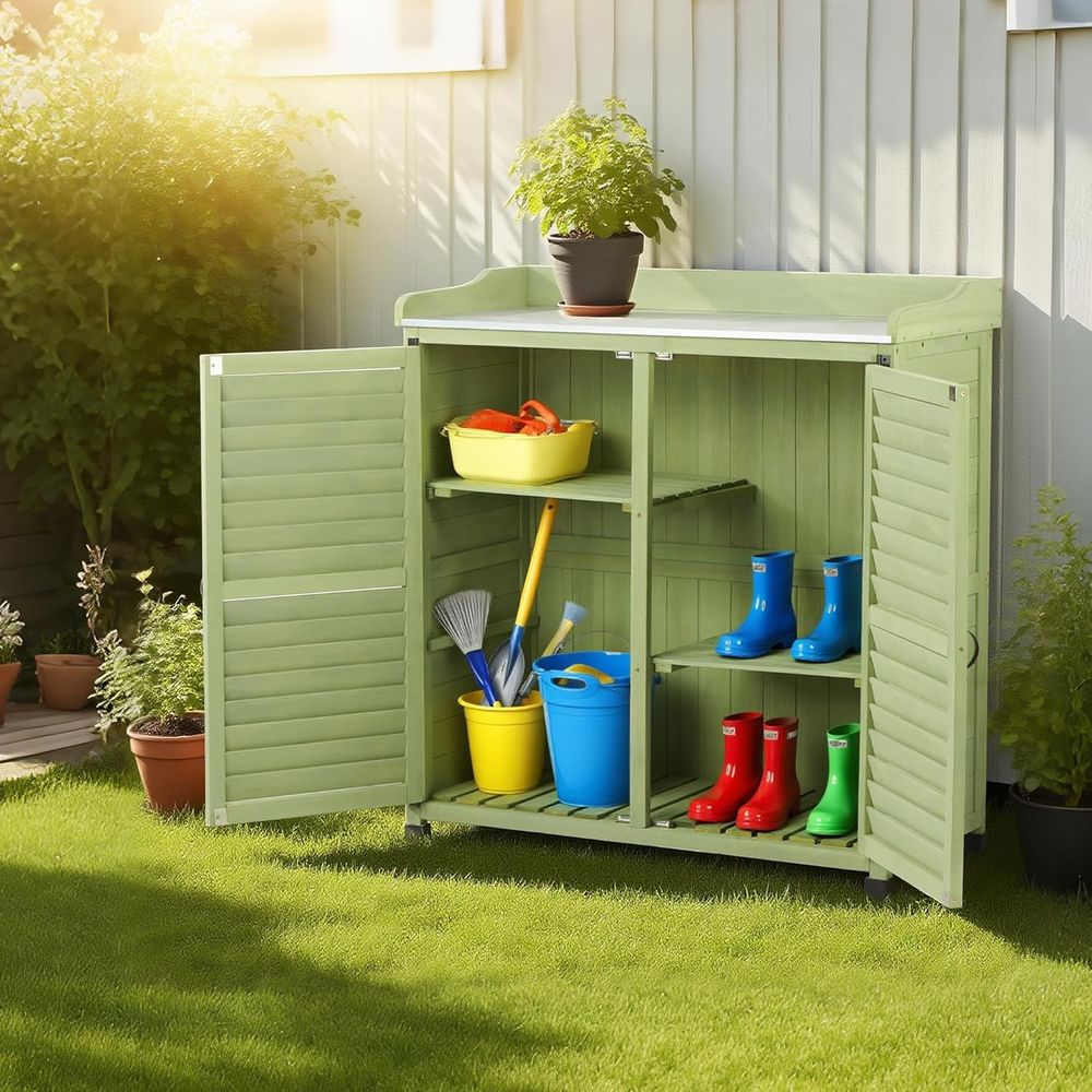 Outdoor Potting Bench with Met - مراجعة Woodworking Or Woodworking وسعره